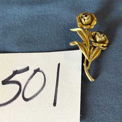 Vintage Gold Tone Figural Cabbage Rose Brooch