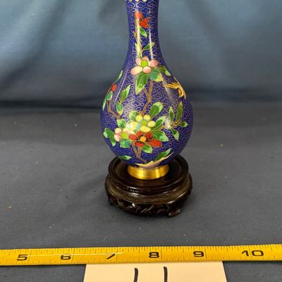 VINTAGE CHINESE ENAMEL FLOWER VASE GOBALT BLUE