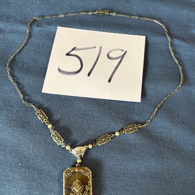 vintage Art Deco silver-tone filigree pendant necklace