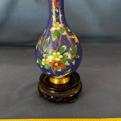 VINTAGE CHINESE ENAMEL FLOWER VASE GOBALT BLUE
