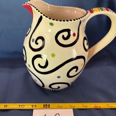 Thompson & Elm M. Bagwell Happy Together Collection Ceramic Pitcher, 7.5-Inches Tall, Multicolor