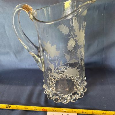EAPG Ripley U.S. Glass Pavonia aka Pineapple Stem Pitcher w/ Leaves Design 1880s