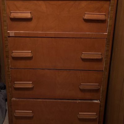 vintage Art Deco four-drawer waterfall tallboy dresser