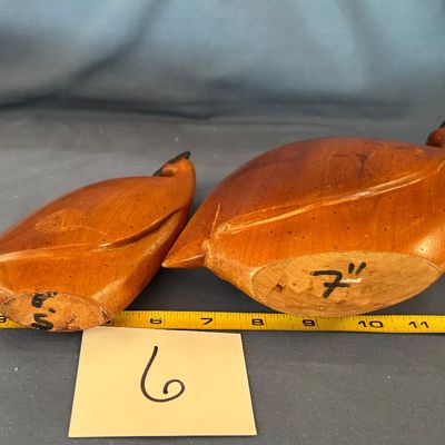 Vintage 2 Pc Set African Mid-Century Wooden Guinea Fowl Family Hand Carved Birds