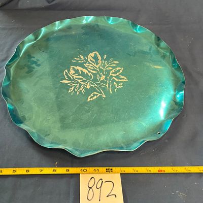 Vintage Silver Copper Scalloped Edge Serving Tray