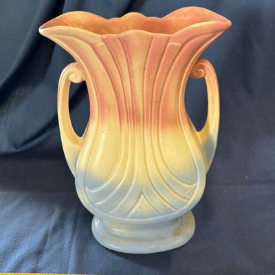 Hull Art Pottery USA 48-9" Mardi Gras/Granada Fan Vase Pink Blue