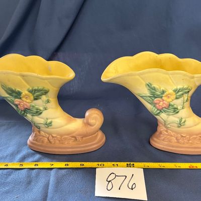 Vintage HULL POTTERY, Wildflower Cornucopia Vases