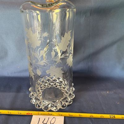 EAPG Ripley U.S. Glass Pavonia aka Pineapple Stem Pitcher w/ Leaves Design 1880s