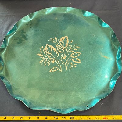 Vintage Silver Copper Scalloped Edge Serving Tray