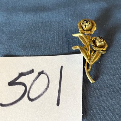 Vintage Gold Tone Figural Cabbage Rose Brooch