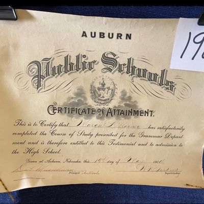 1904 Auburn Nebraska Certificate of Attendance