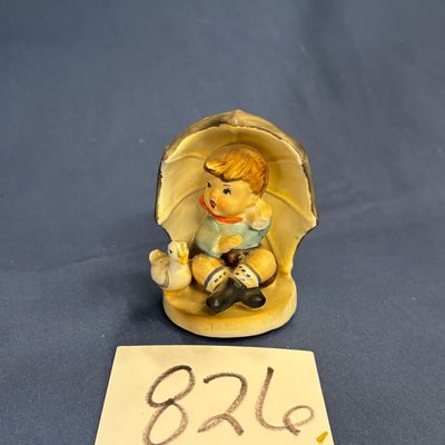 UMBRELLA FIGURINE…Arnart…Boy with Duck Holding an Umbrella…3727…Porcelain Figurine…Bright, Vivid Colors…Japan 1950s