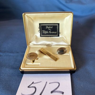 vintage "Styled by Fifth Avenue" gold-tone cufflinks and tie clip set