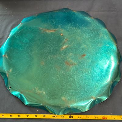 Vintage Silver Copper Scalloped Edge Serving Tray