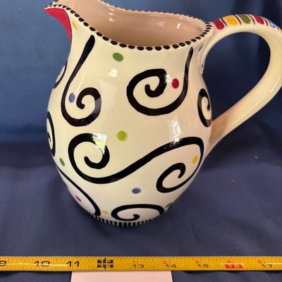 Thompson & Elm M. Bagwell Happy Together Collection Ceramic Pitcher, 7.5-Inches Tall, Multicolor