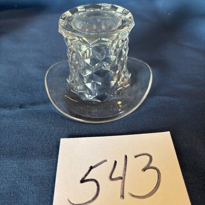 Vintage Fostoria Clear Glass Top Hat Toothpick Holder Diamond Pattern 2.5" x 4"
