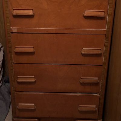 vintage Art Deco four-drawer waterfall tallboy dresser