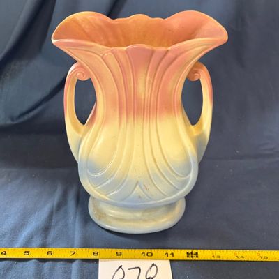 Hull Art Pottery USA 48-9" Mardi Gras/Granada Fan Vase Pink Blue