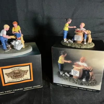 Harley-Davidson Young Rider Figurine Collection – "Engine Lesson" & "Harley Rides 5¢"