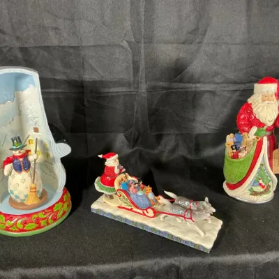 Jim Shore Christmas Figurines – Santa, Sleigh Ride & Snowman Scene (3-Piece Collection)