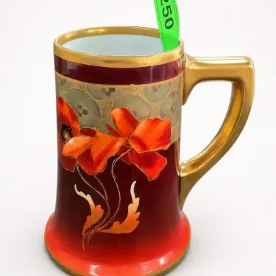 Sale Photo Thumbnail #308: Hand-Painted Floral Ceramic Mug with Gold-Tone Handle