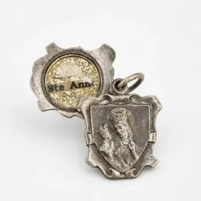 Sale Photo Thumbnail #8: Silver-Tone Religious Medal with Relic