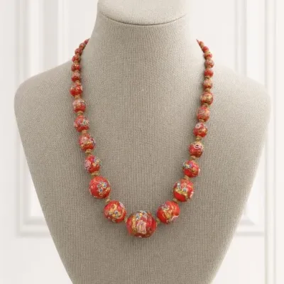 Sale Photo Thumbnail #14: Red Floral Beaded Necklace