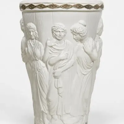 Sale Photo Thumbnail #166: White Relief Ceramic Vase with Classical Figures