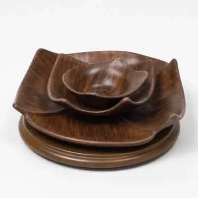 Sale Photo Thumbnail #181: Stacked Wooden Serving Bowls and Trays