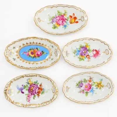 Sale Photo Thumbnail #314: Assorted Floral Porcelain Trays with Gold-Tone Trim