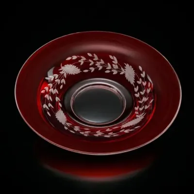 Sale Photo Thumbnail #15: Red and Clear Glass Bowl with Floral Design