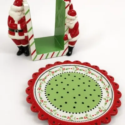 Sale Photo Thumbnail #178: Ceramic Santa Napkin Holder and Holiday Plate