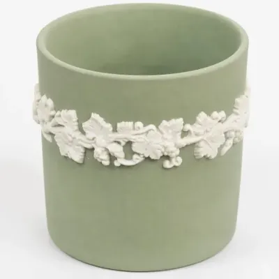 Sale Photo Thumbnail #336: Green Ceramic Vase with White Relief Decoration