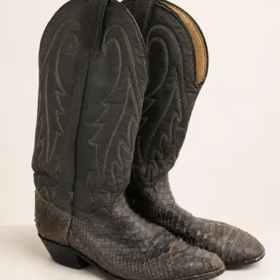 Sale Photo Thumbnail #104: Black Textured Leather Cowboy Boots