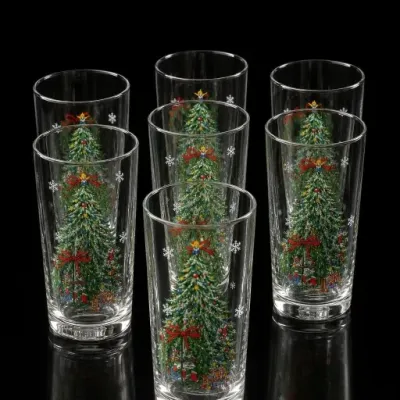 Sale Photo Thumbnail #222: Set of Six Christmas Tree Glass Tumblers