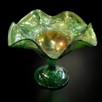 Sale Photo Thumbnail #29: Green Iridescent Glass Compote Bowl
