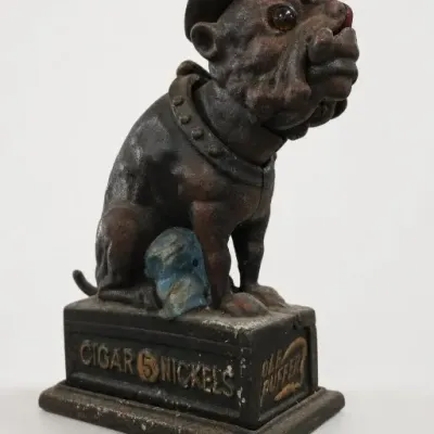 Sale Photo Thumbnail #170: Cast Metal Bulldog Cigar Advertising Bank