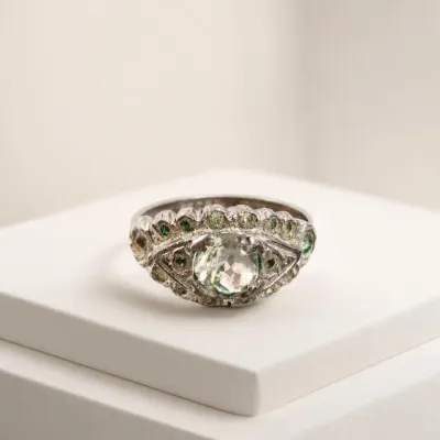 Sale Photo Thumbnail #6: Silver-Tone Ring with Clear and Green Stones
