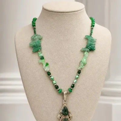 Sale Photo Thumbnail #70: Green Beaded Necklace with Pendant