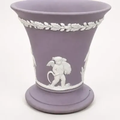 Sale Photo Thumbnail #323: Lavender and White Relief Ceramic Vase