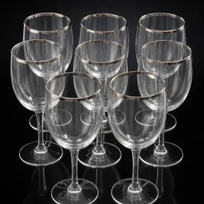 Sale Photo Thumbnail #224: Set of Nine Clear Glasses with Silver-Tone Rims