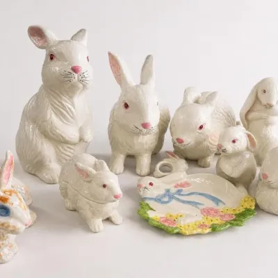 Sale Photo Thumbnail #244: White Ceramic Rabbit Figurines and Floral Dish