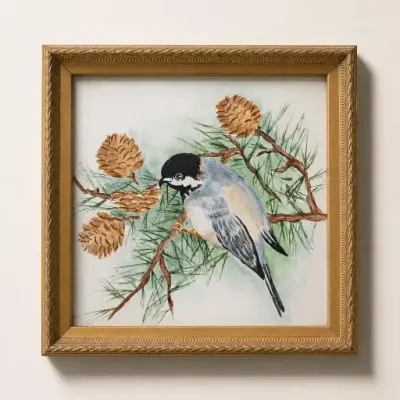 Sale Photo Thumbnail #163: Framed Bird and Pinecone Art Print