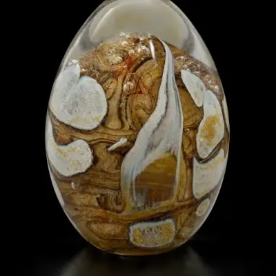 Sale Photo Thumbnail #140: Brown and White Art Glass Paperweight