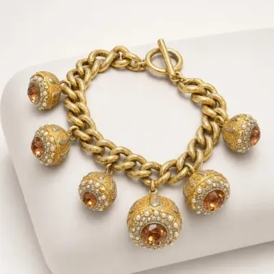 Sale Photo Thumbnail #66: Gold-Tone Bracelet With Amber and Clear Stones