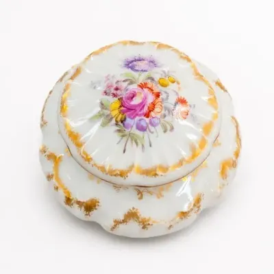 Sale Photo Thumbnail #315: Floral Porcelain Trinket Box with Gold-Tone Accents