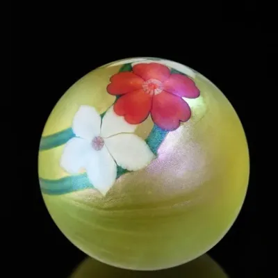 Sale Photo Thumbnail #135: Hand-Painted Floral Glass Paperweight