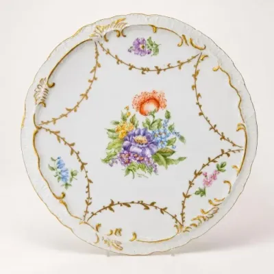 Sale Photo Thumbnail #335: Floral Porcelain Plate with Gold-Tone Accents