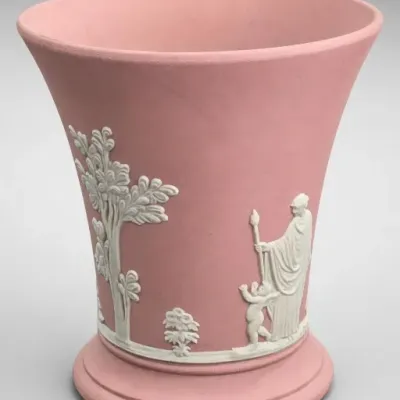 Sale Photo Thumbnail #316: Pink and White Relief Ceramic Vase