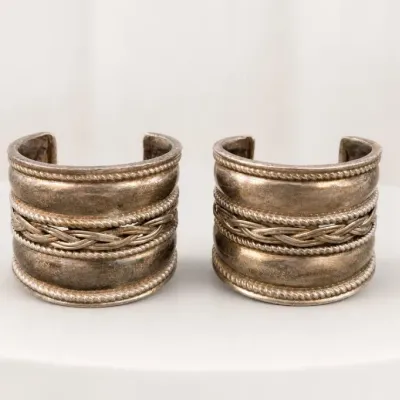 Sale Photo Thumbnail #4: Pair of Silver-Tone Wide Cuff Bracelets
